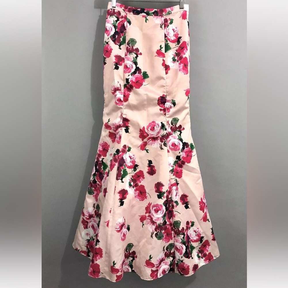 Xscape Floral Mermaid Puff Maxi Skirt Pink Peach